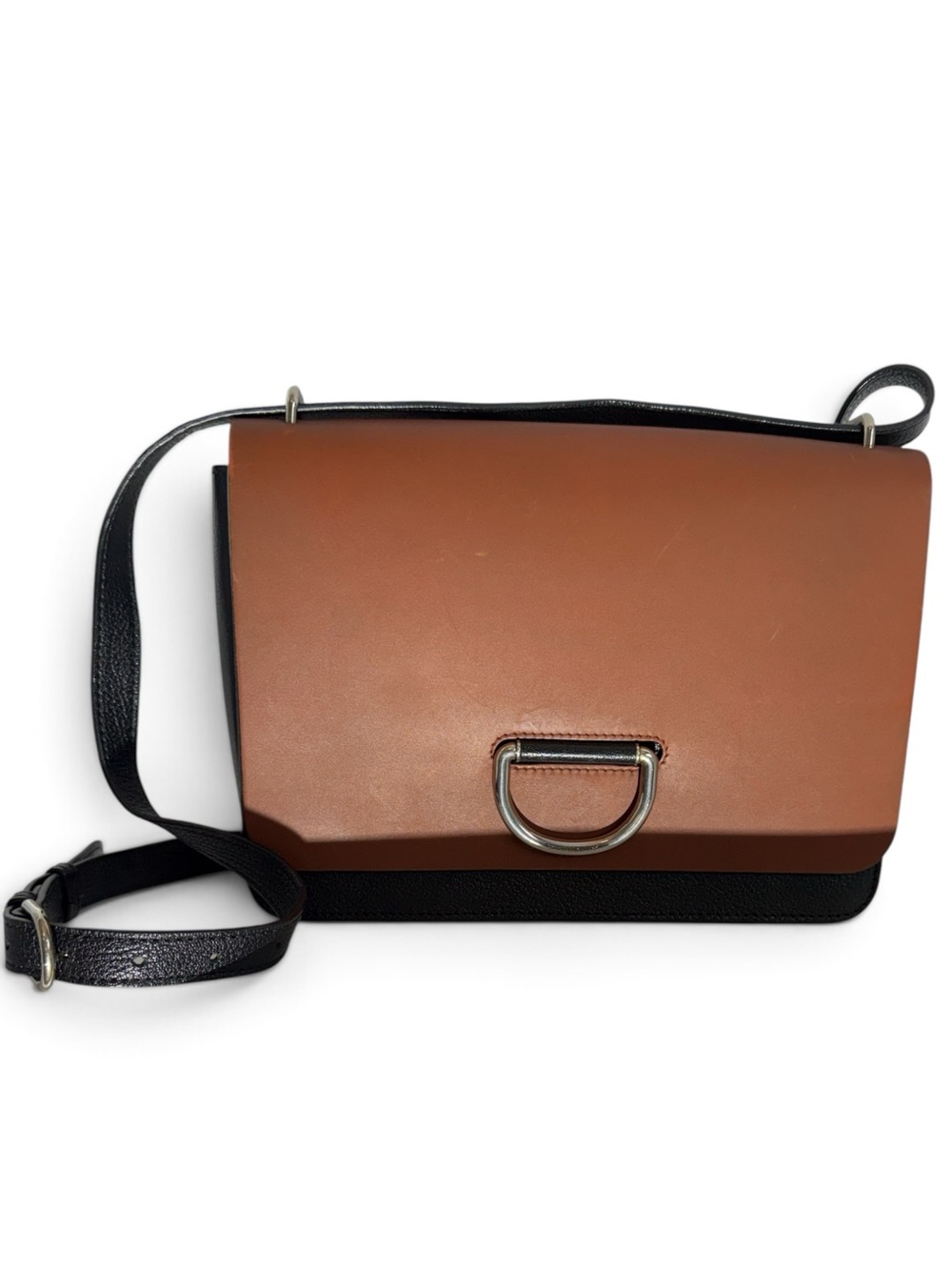 Burberry D-Ring Medium Bicolor Leather Crossbody Shoulder Bag - Brown & Black EU